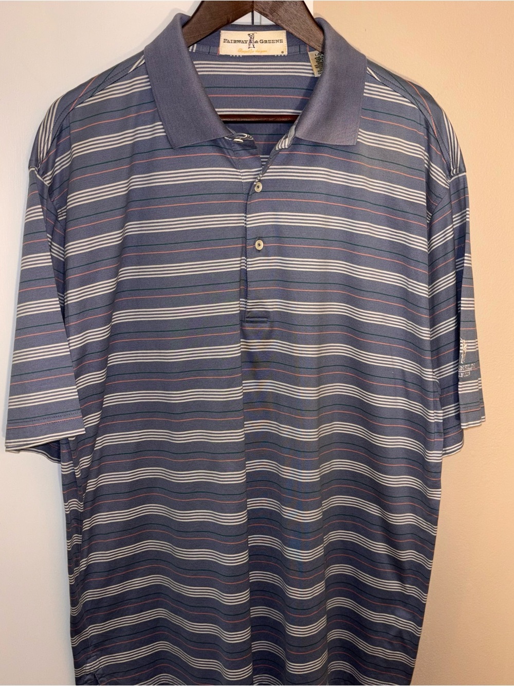 Fairway & Greene‎ Blue Striped Polo with White and Red Accents